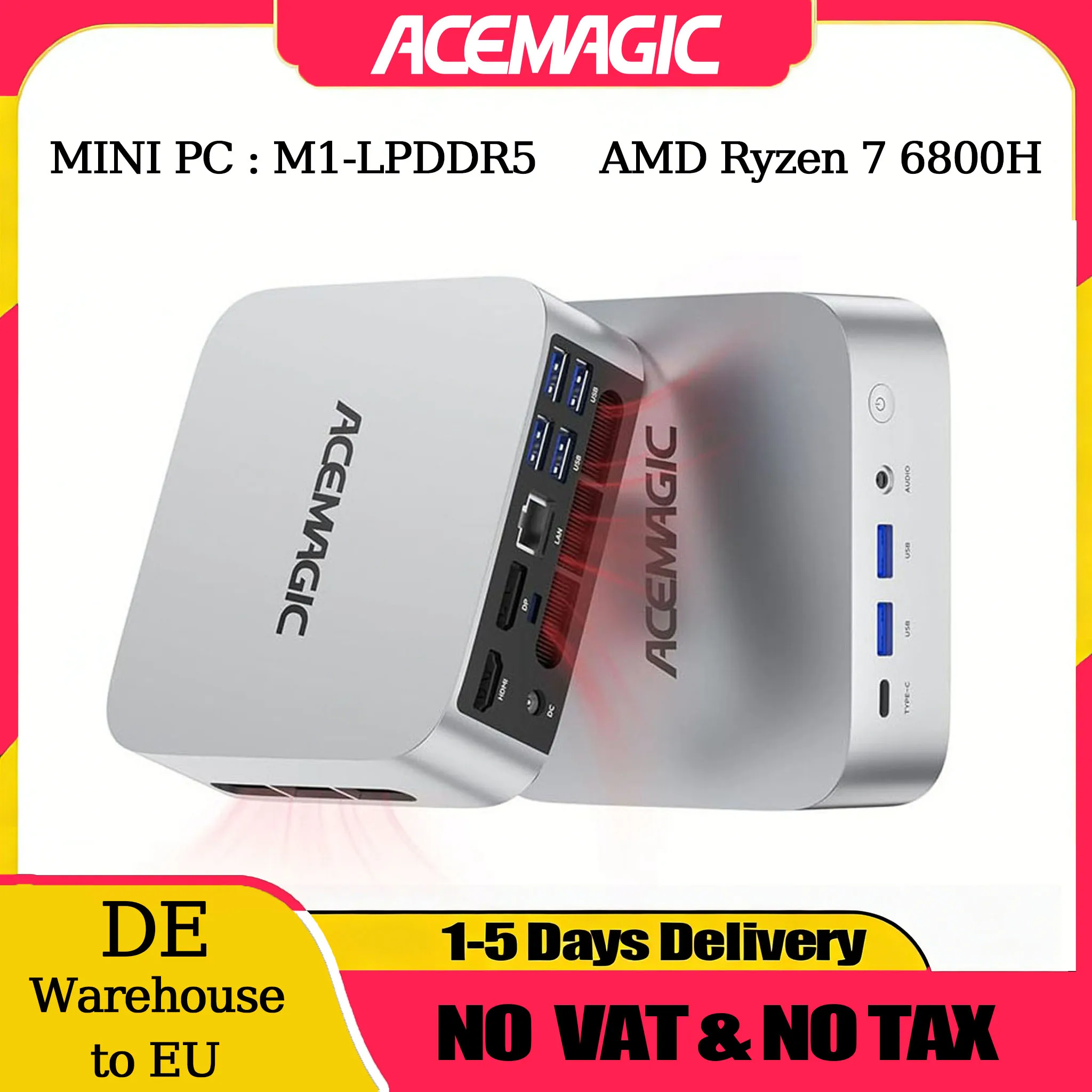 Mini PC ACEMAGIC M1 con AMD Ryzen 7 6800H (8C/16T, hasta 4.75Ghz), Mini Computadoras con Pantalla Triple 4K, BT5.2/WiFi 6