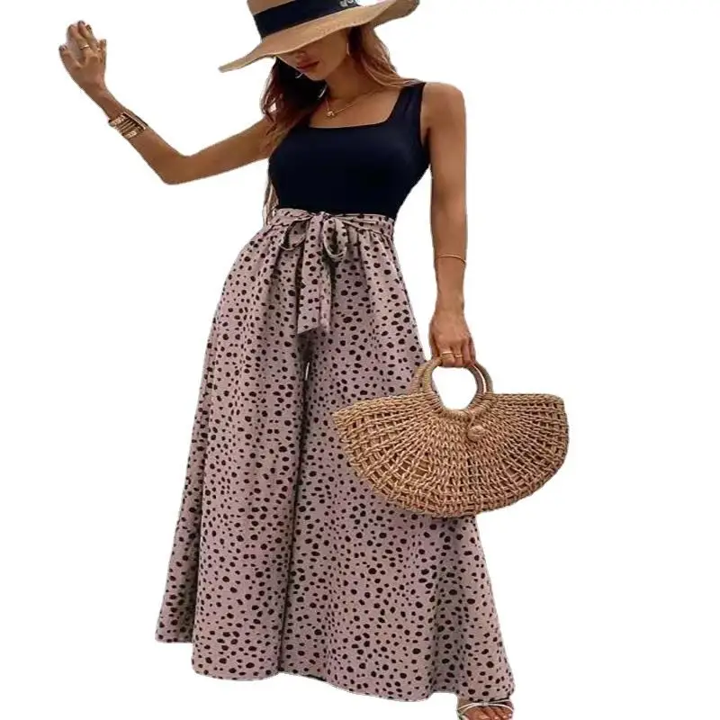 

Женский жилет с высокой талией, комбинезон с завязкой на талии, длинные брюки из полиэфирного волокна, летний модный женский цельный костюм