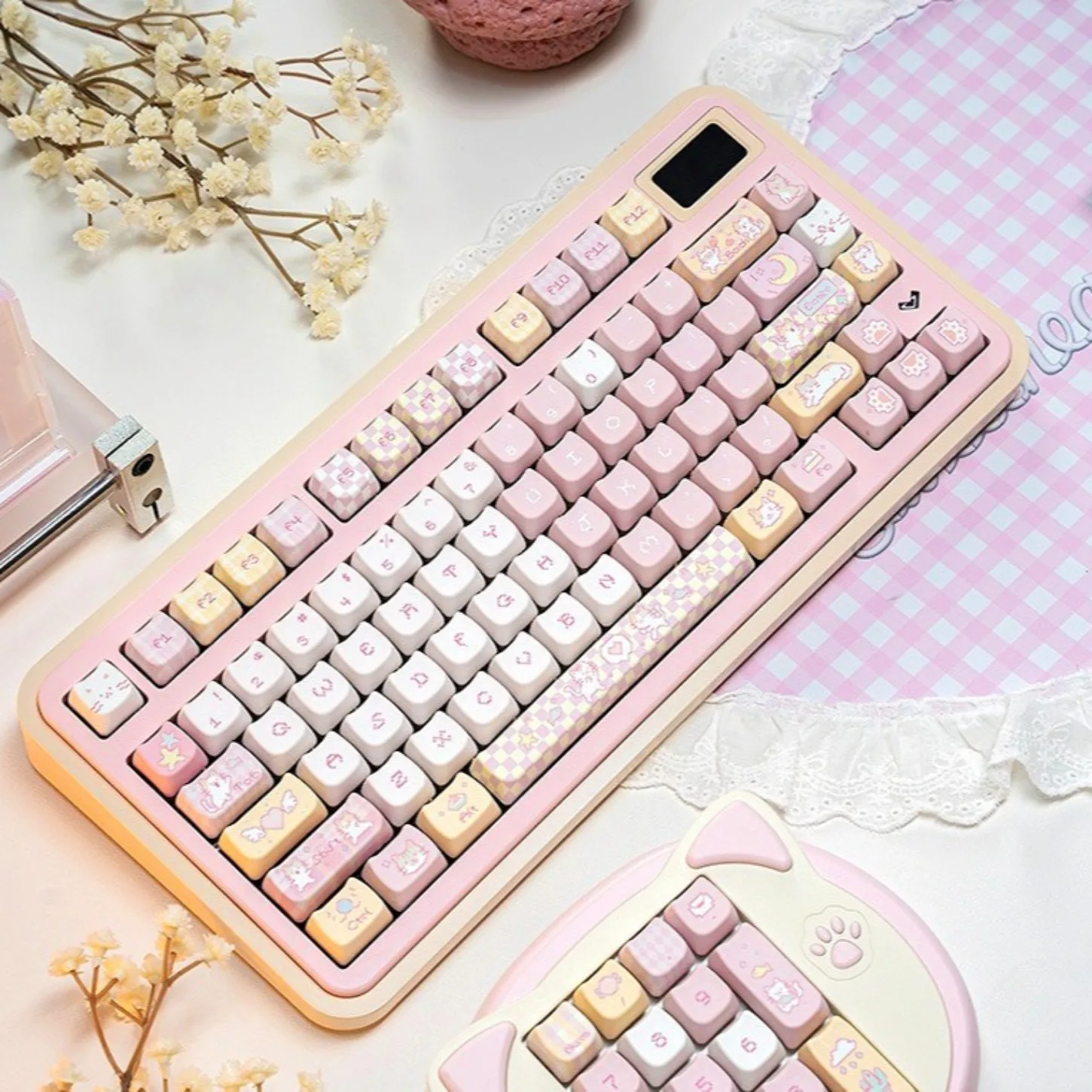 

Комплект брелков MAO с милой кошкой, PBT 1330, совместимый с колпачком для ключей 60, 68, 78, 87, 98, 99 104, механическая клавиатура