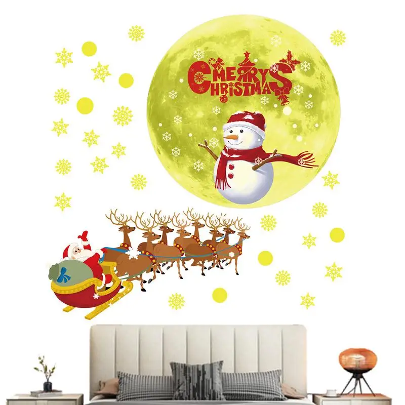 Santa Claus Wall Stickers Christmas Window Stickers For Glass Luminous Elk Snowmen Children's Room Wall Decal Merry Christmas