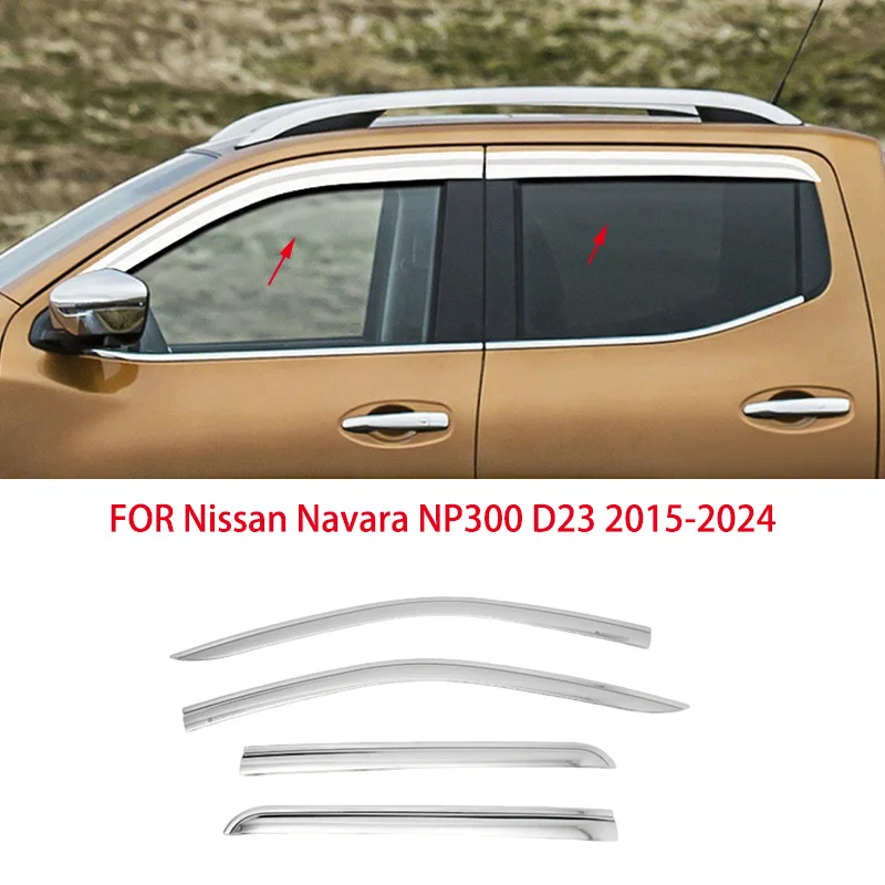 

FIT FOR Nissan Navara NP300 D23 2015-2024 ABS chrome waterproof Door Window Visor Vent Shades Sun Rain Guard