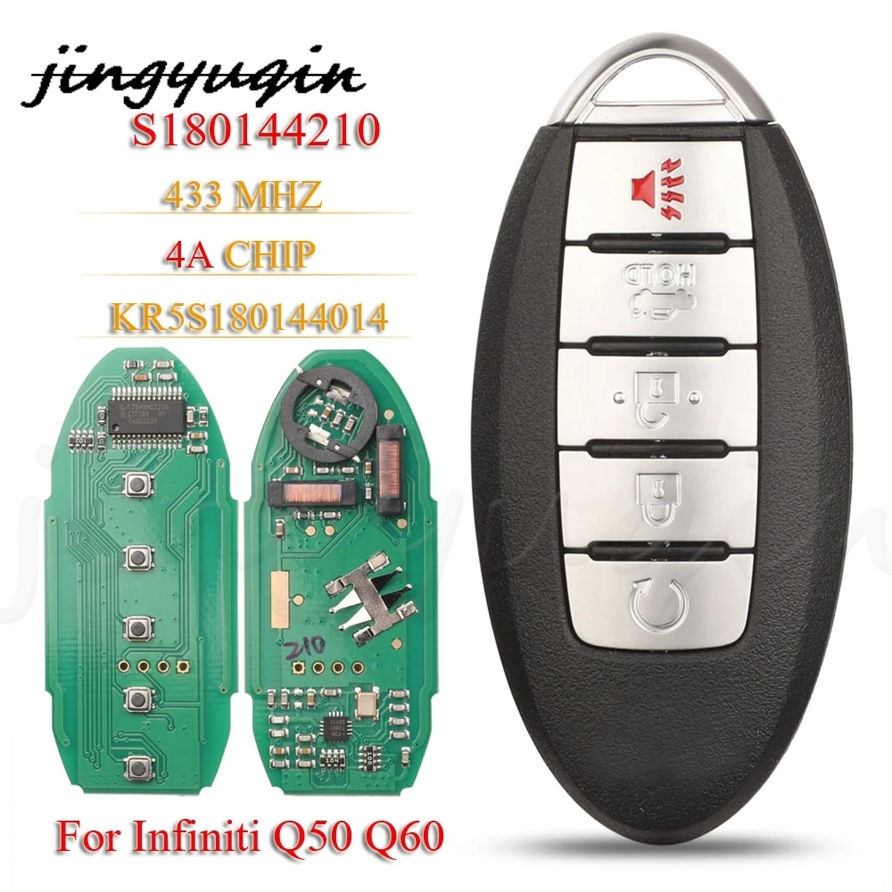 

jingyuqin S180144210 5Buttons Proximity Smart Key Fob 433MHz 4A KR5S180144014 For Infiniti Q50 Q60 7812D-S180204