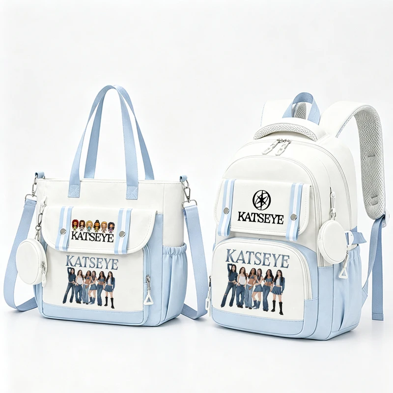 Fashion Katseye School Bags for Girls Kpop Girl Group Print Bookbag with Crossbody Bag Student Back To School Backpack Suit