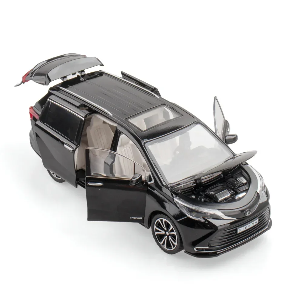 1:24 Toyota Sienna MPV Diecast Toy Car Model Miniature Pull Back Sound & Light Doors Openable Collection Gift For Boy Kids C283