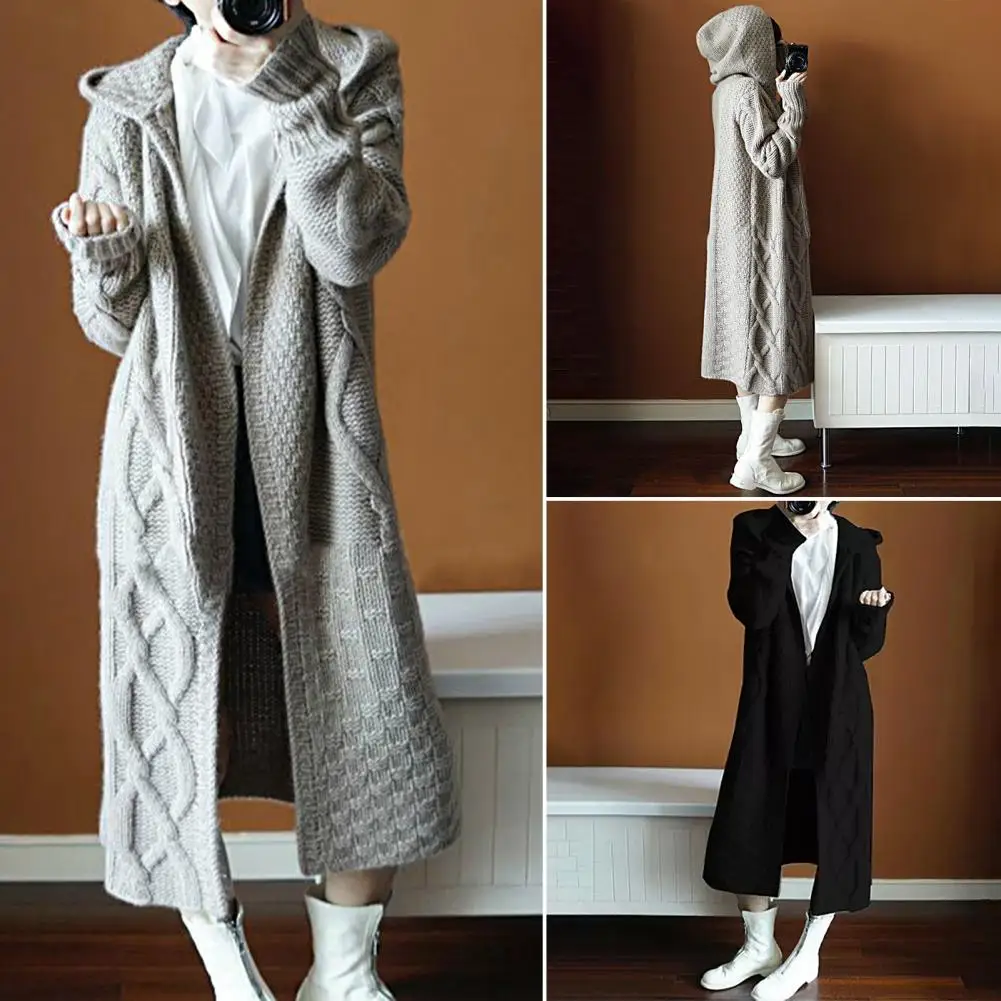 Stylish Women Hooded Cardigan  Loose Super Soft Women Knitted Coat  Long Style Thickened Jacket Knitwear