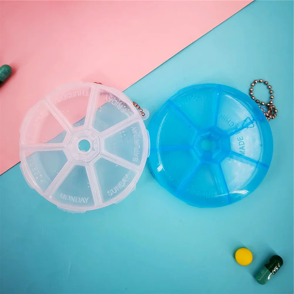 Mini Round Pill Box 7 Day Weekly Medicine Drug Tablet Dispenser Organizer Container Storage Outdoor Traveling Storage Box