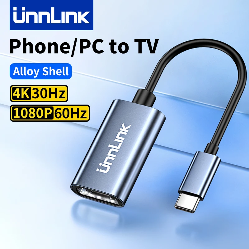 Unnlink 4K USB Type C to HDMI Adapter USB 3.1 to HD TV Converter Cable for Macbook Samsung Laptop Phone to TV Cast