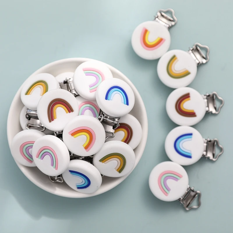 1PCS Pacifier Clip Silicone Cartoon Rainbow Metal Pacifier Clip BPA Free Nipple Chain Accessories Safe Baby Accessories