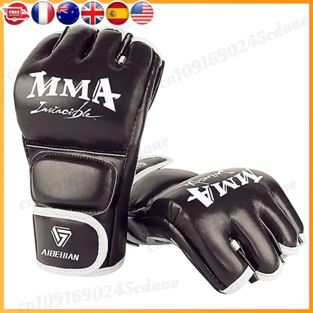 

Боксерские тренировочные перчатки с половиной пальца, носимые защитные перчатки для кикбоксинга из искусственной кожи, устойчивые к разрыву, дышащие для спортивных принадлежностей