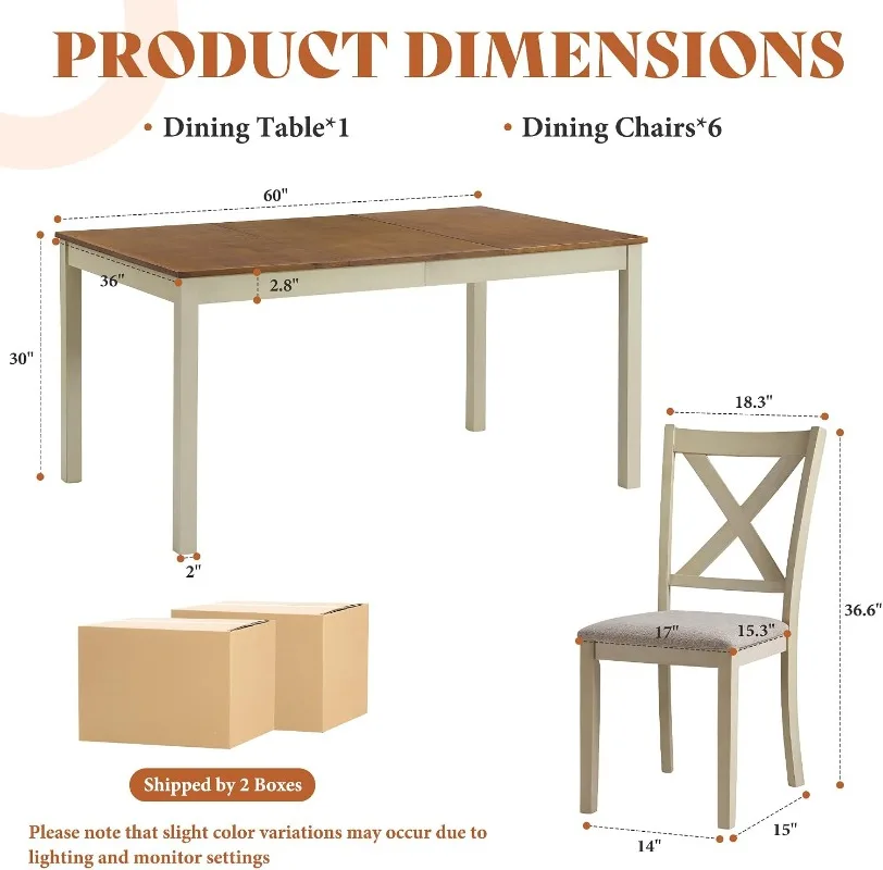 AMERLIFE Farmhouse Dining Table Set for 6, 60