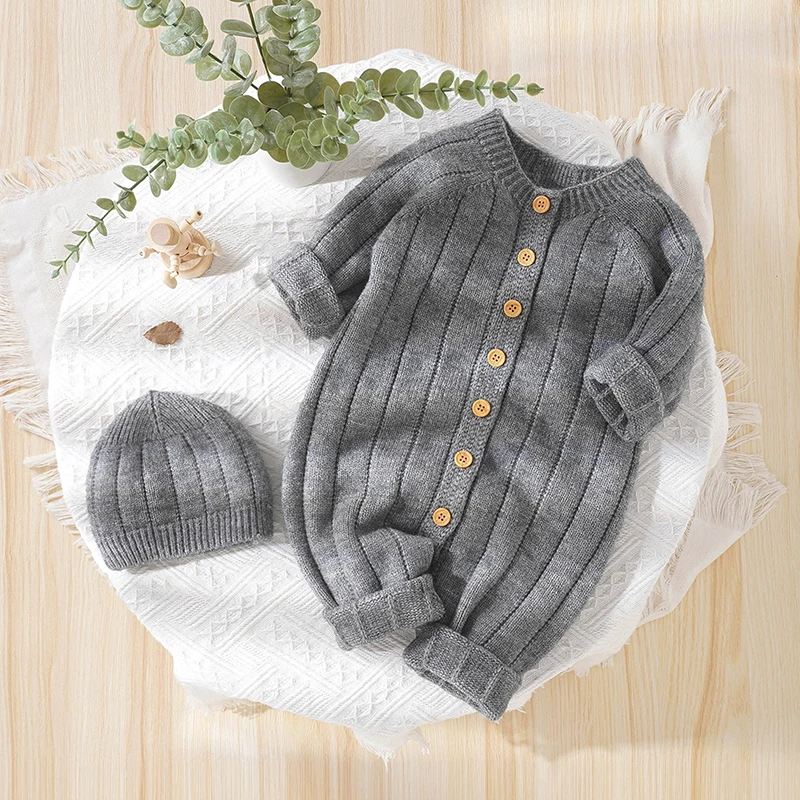 Winter Warm Baby Knit Romper Clothing Newborn Infant Toddler Boy Girl Long Sleeve Jumpsuit + Hat Fall Spring Outfits