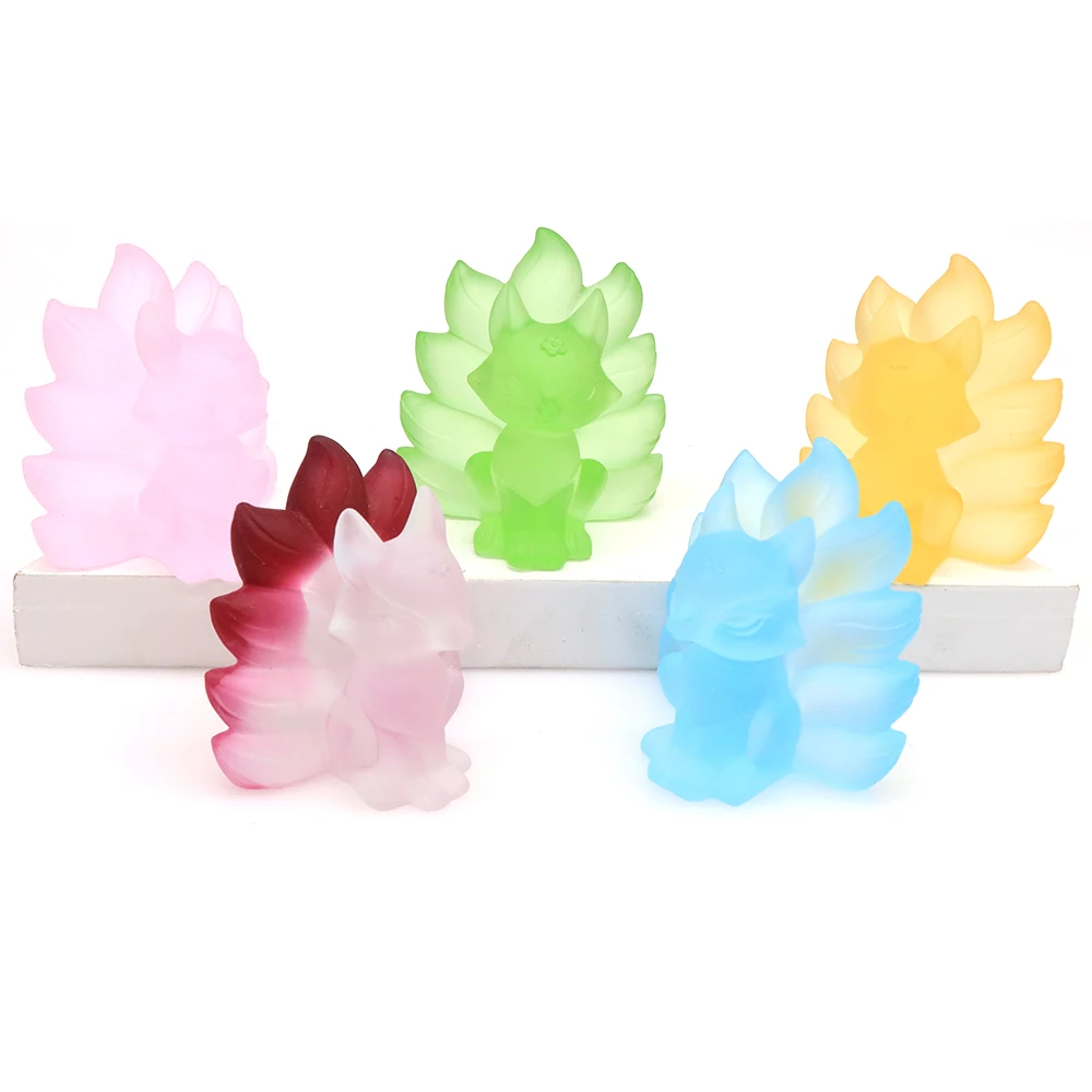 Liuli Crystal Hand Carved Lucky Figurine, Nine-Tailed Fox Statue, Lucky Amulet, Glass Craft, Home Decoration Gift, 2.2\
