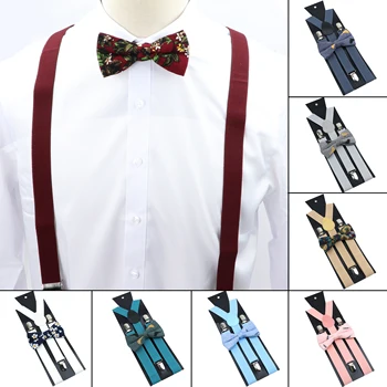 Baumwolle Wein Rot Blau Bowtie Strumpf Sets Elastische Hosenträger Männer Frauen Florla Schmetterling Straps Hochzeit Anzug Rock Zubehör Geschenk