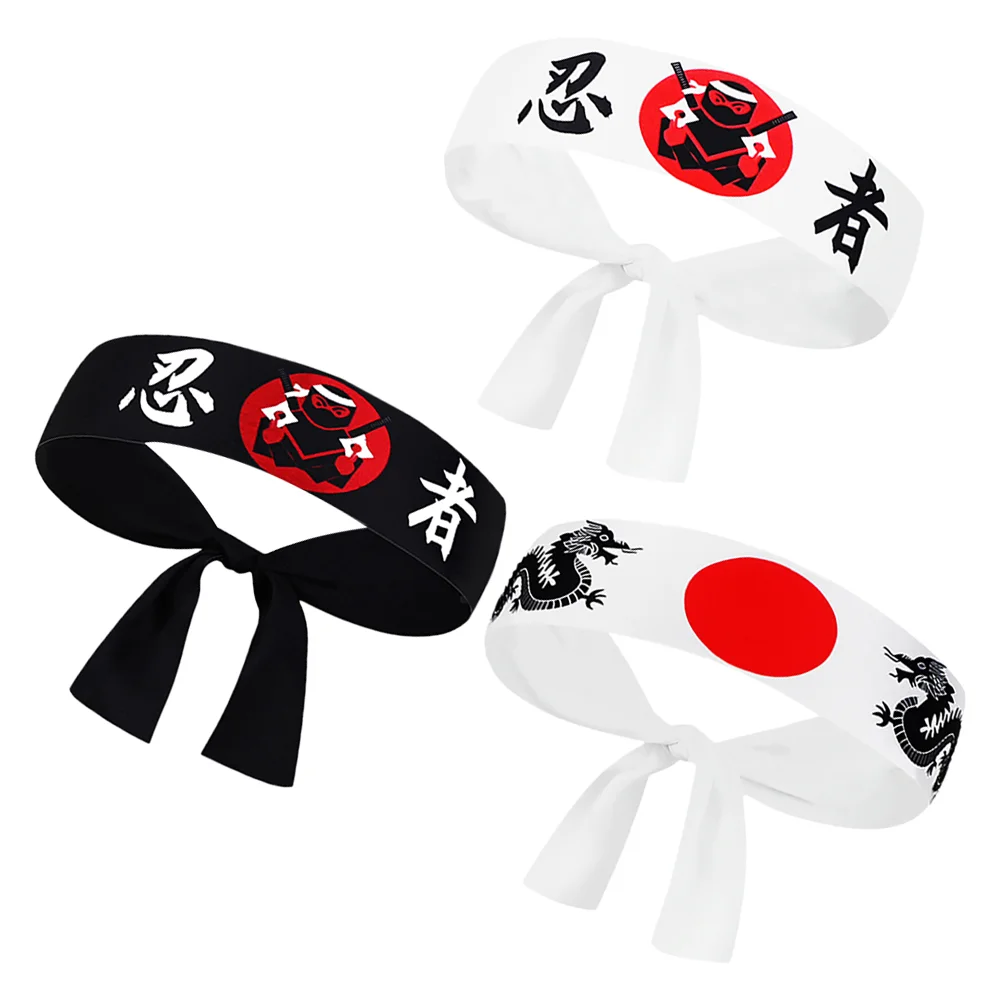 3PCS Japanese Karate Headband for Men Ninja Samurai Headband Sushi Chef Costume Accessories Fitness Headbands for Adults