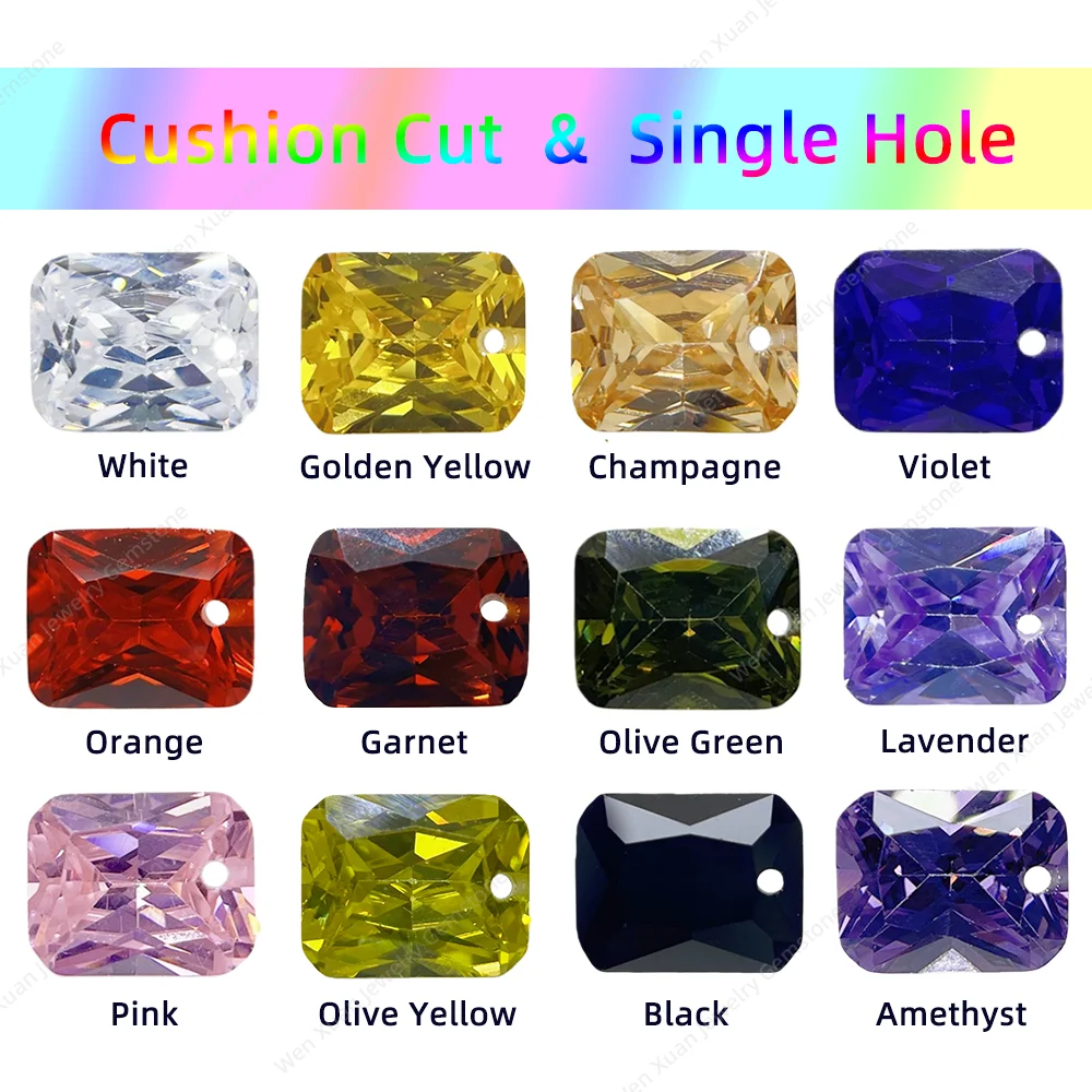 

alluring 5A Octangle Cut Single hole Loose Cubic Zirconia Multicolor Shining Stone Single hole perforated beads Size4x6~13x18mm