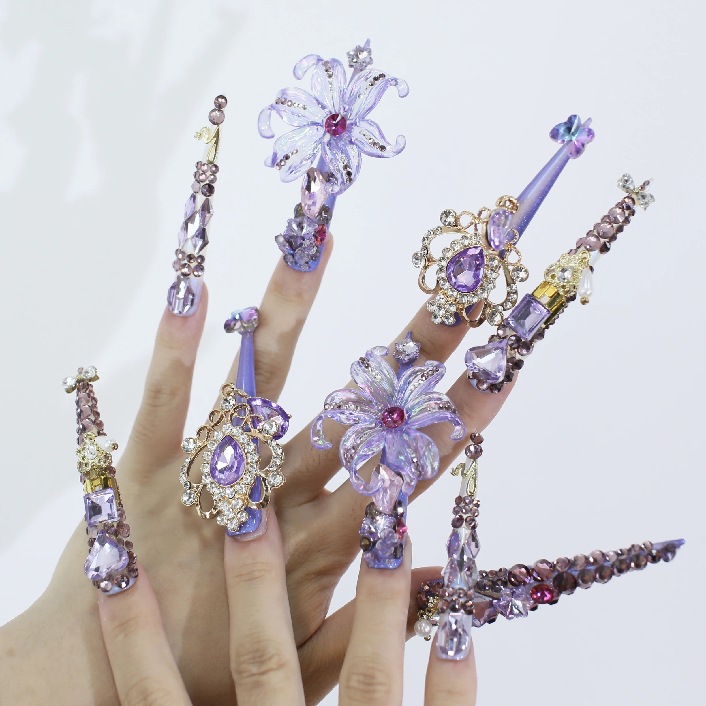 

10 шт. акриловых накладных ногтей класса люкс, ручной работы, в форме шпильки, для Дня святого Валентина