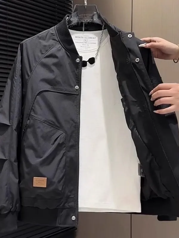 سليم صالح الأمريكية Sle البيسبول Jaet الرجال Faion الحضرية الرجعية الطيار معطف سستة إغلاق طويل Sve البوليستر النسيج