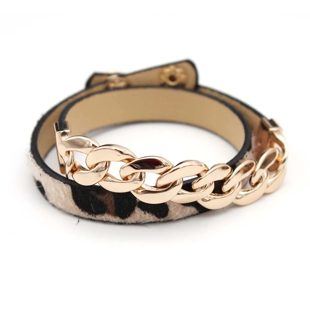 TOTABC Fashion Retro Leopard Print Double Surround Leather Bracelets For Women Unisex Bangles Pulseiras Jewelry