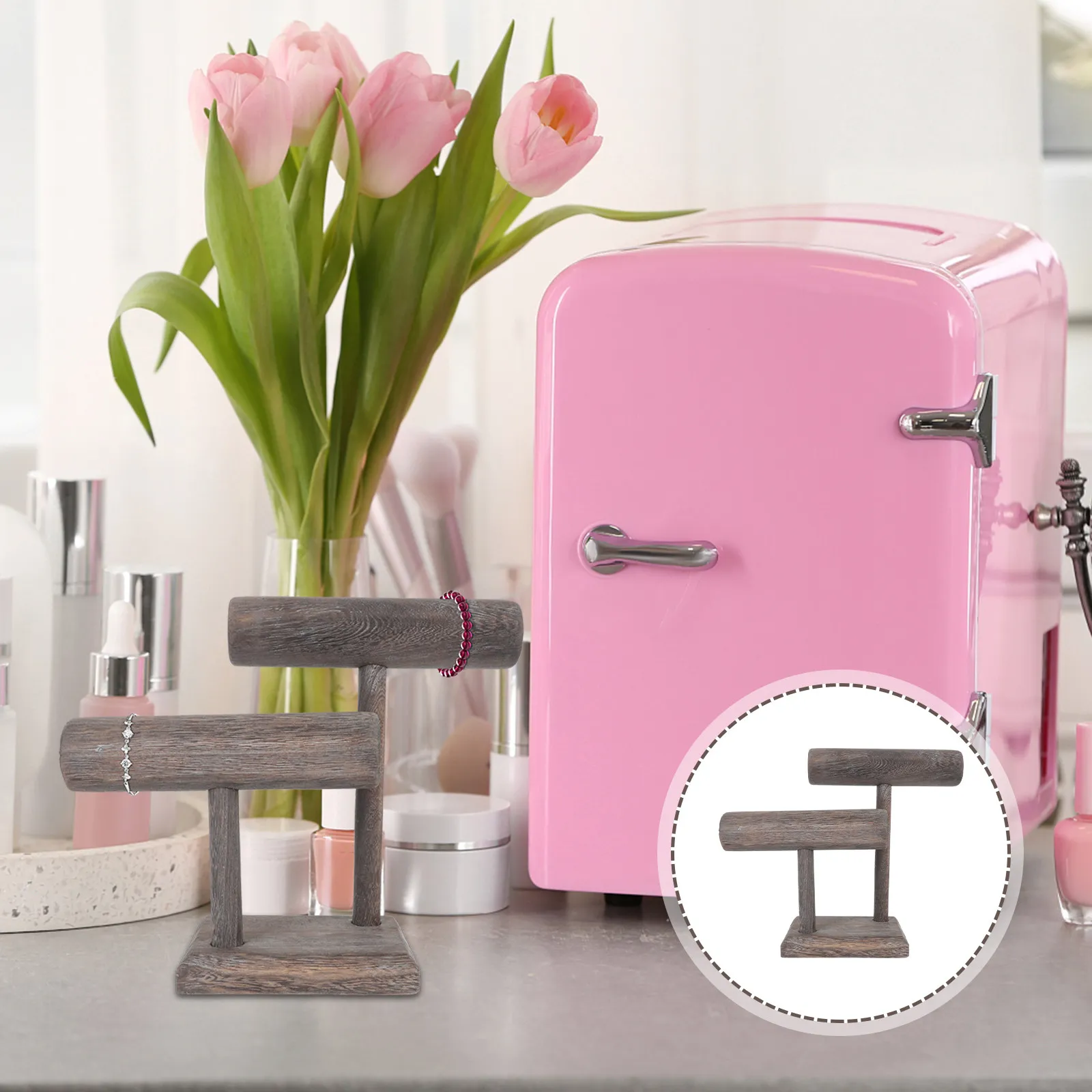 

Подставка для браслетов из массива дерева, органайзер для украшений, держатель для резинок для волос, деревянная витрина для декоративных аксессуаров