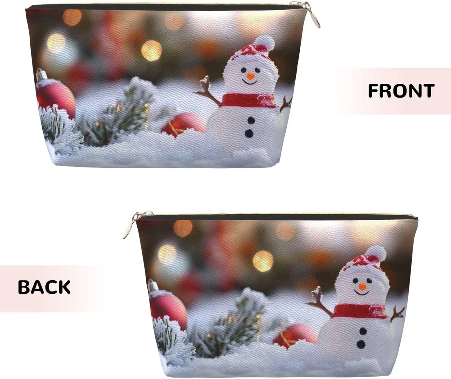 Cosmetic Bag Snow Winter Snowman Christmas Xmas Makeup Pouch Travel Toiletry Organizer Zipper Waterproof for Women