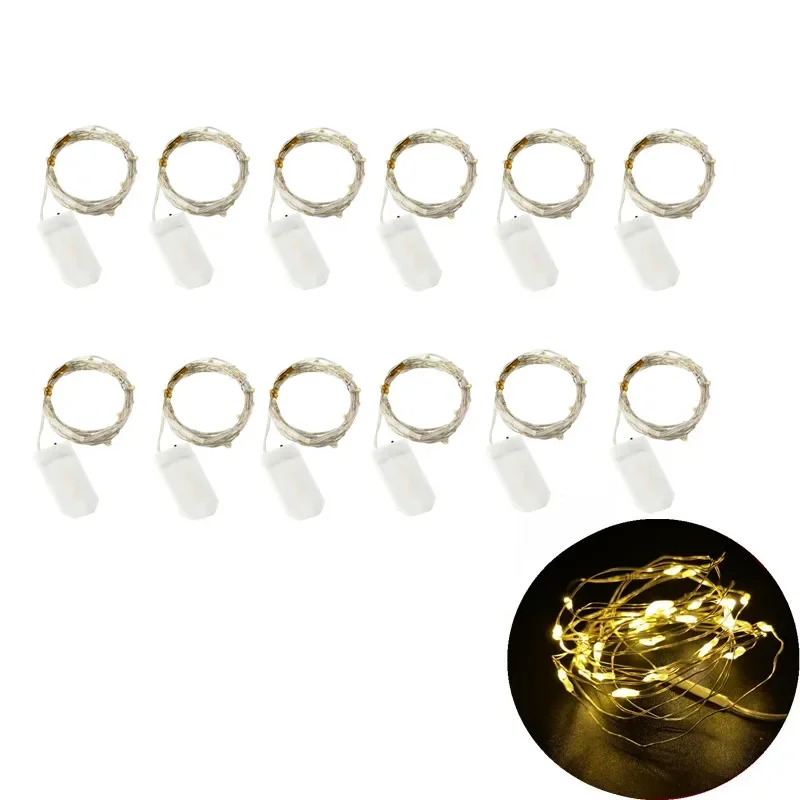 

10Pcs With Battery 2Meter Copper Wire LED String Lights led lights Holiday lighting Fairy Garland For Christmas Tree Party Decor