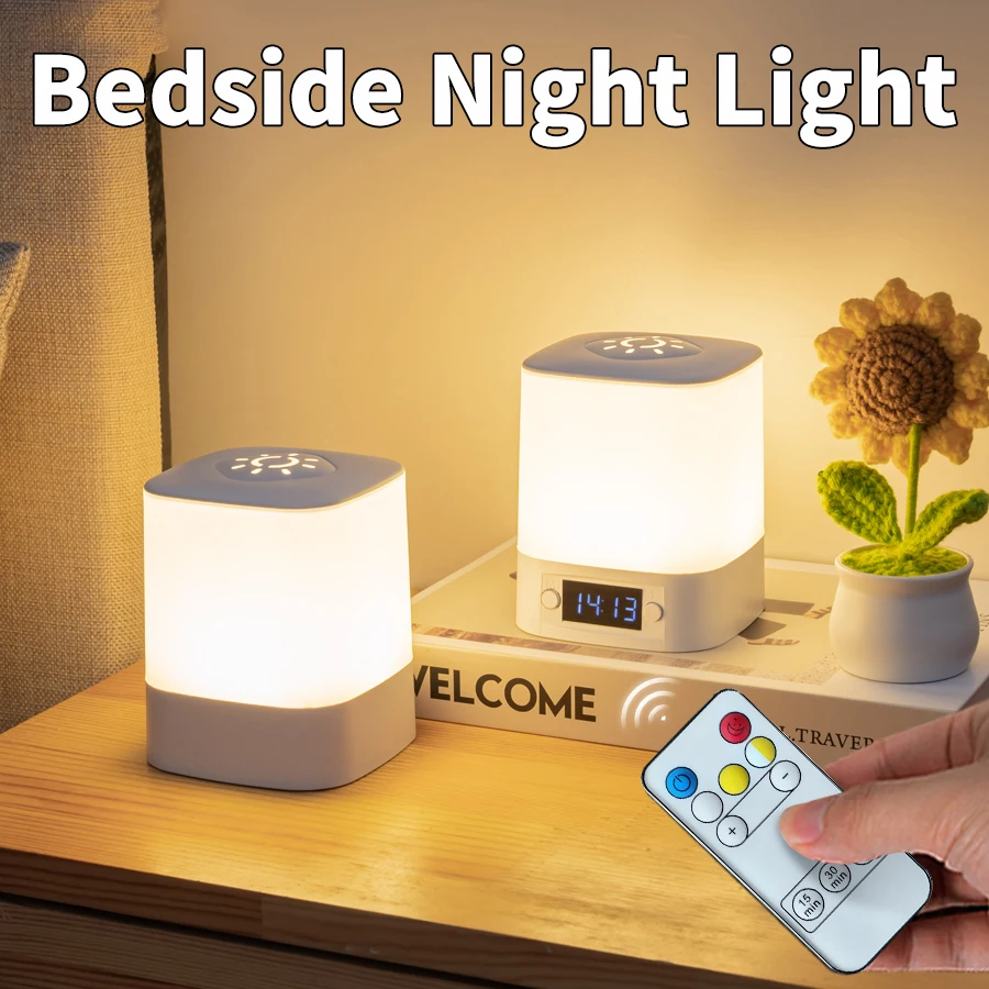 USB Rechargeable LED Night Light With Clock Timing Touch Dimmable Table Lamp Baby Nursery Bedside Lamps Reading Book Desk Lamp