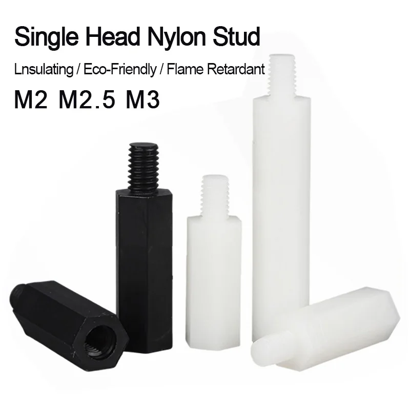 M2 M2.5 M3 Black White Nylon Hexagonal Support Plate Rack Stud Plastic Spacer Bolt Column Single Pass Support Column Lnsulation