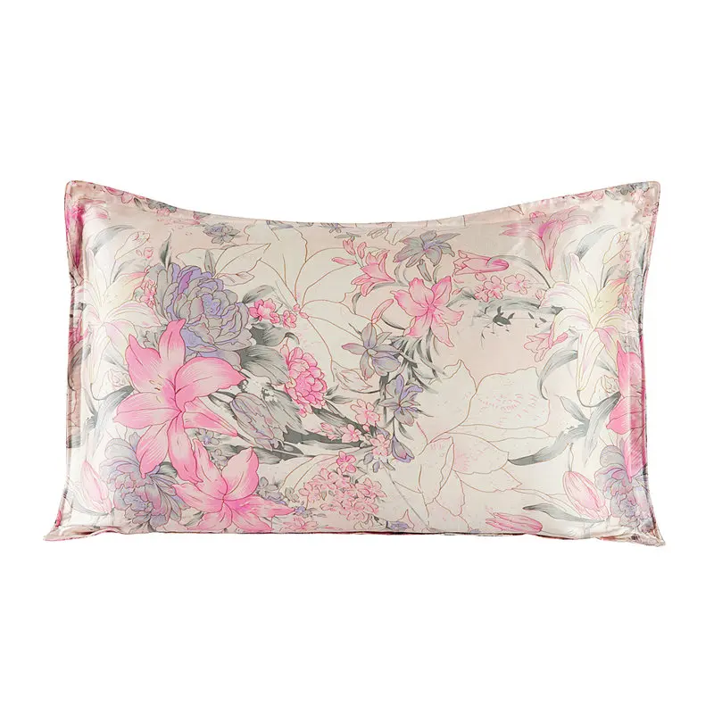 One Side Pillowcase 1pc 100% Mulbery Silk Pillowcase Printed Floral Color Silk Pillow Cover Standard Queen King