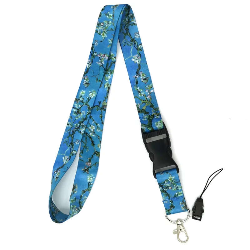 Van gogh Almond Tree Painting Fashion Women Card Holder Lanyard Colorful Badge Reel Nurse Doctor Student Card Clip Badge Holder