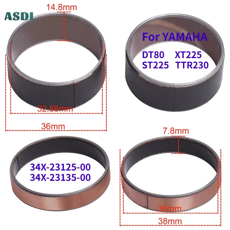 

Motorcycle Front Fork Bushings External Guide Rails Up Down Pair For YAMAHA DT80 XT225 SEROW ST225 BRONCO TTR230 34X-23125-00
