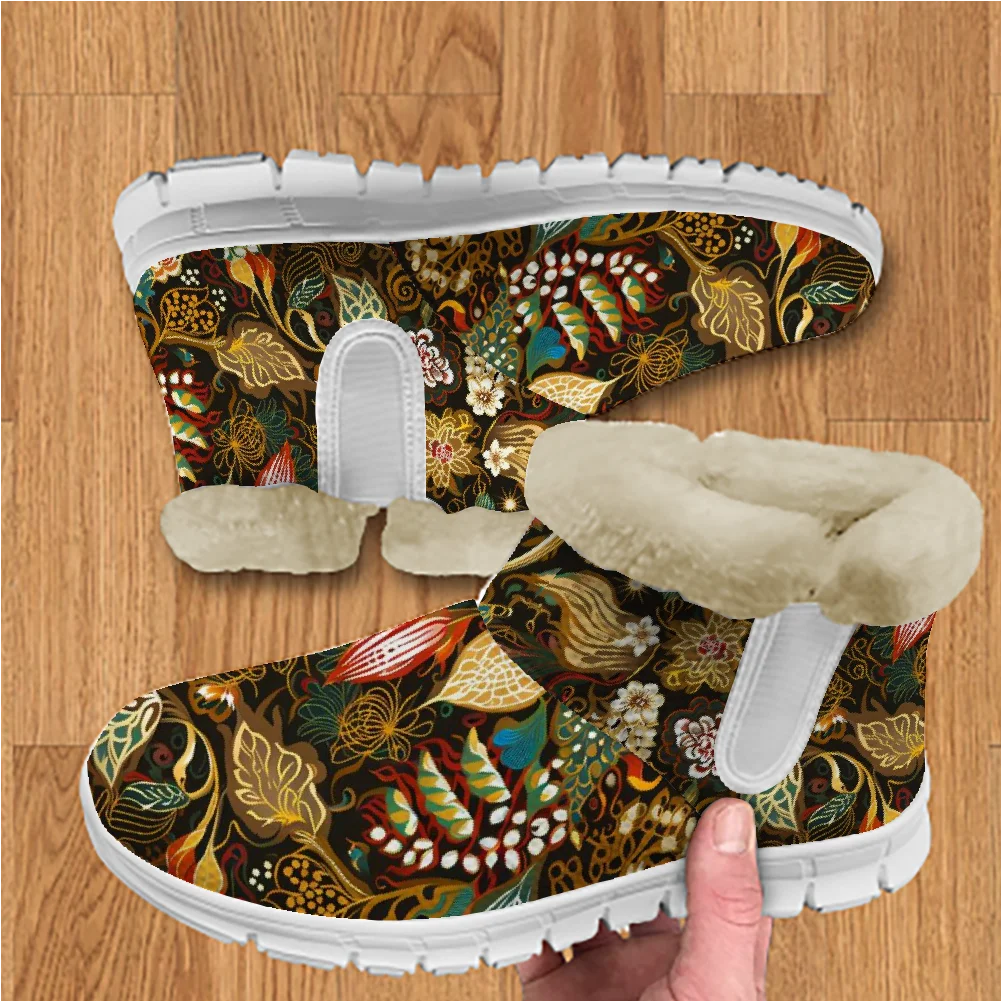 

Bohemian style cotton boots for men and women, plush and warm, mesh indoor short boots