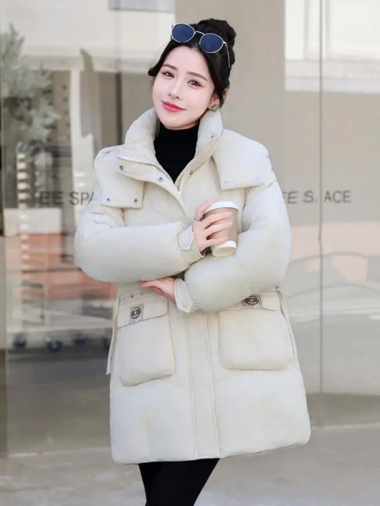 

Пуховая хлопковая куртка, зимняя короткая одежда для хлеба, однотонная модная повседневная черная утолщенная свободная женская куртка с капюшоном на хлопковой подкладке