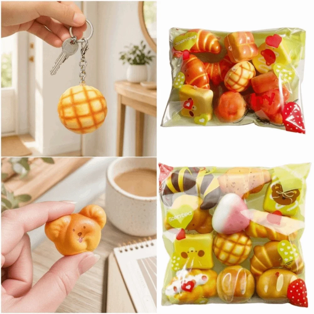 Creative Cartoon Bread Squeeze Bread Multicolor PU Pinch Le Stress Relief Phone Charm Squeeze Adult