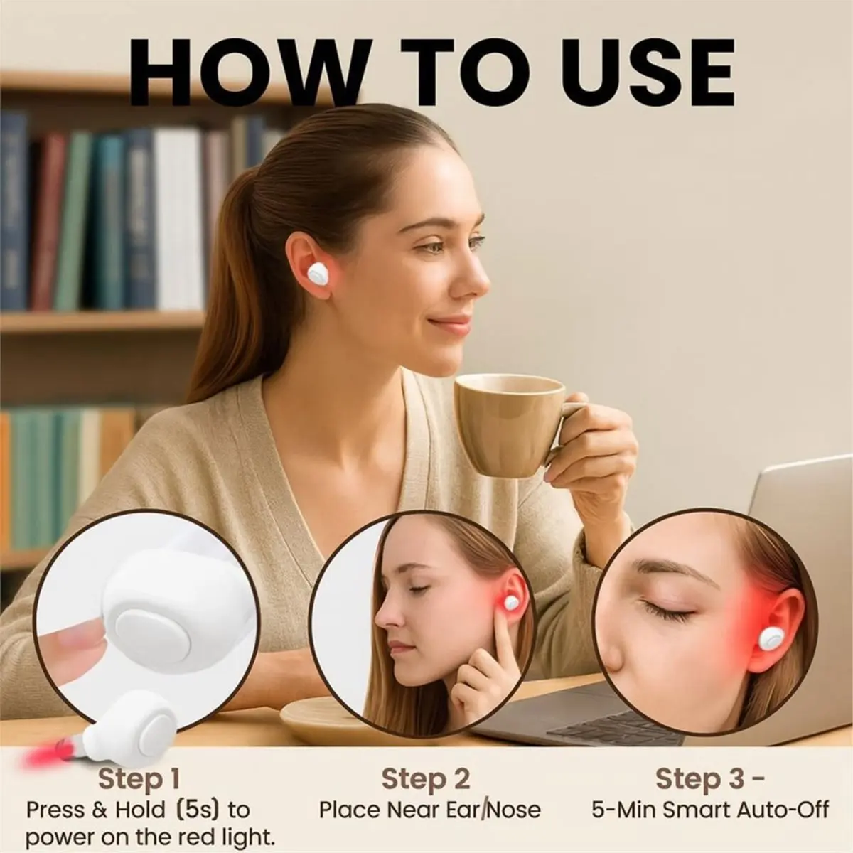 11·11COUPON 2 Pcs Upgraded Red Light Therapy for Ears & Nose - 650nm LED Ear & Sinus Wellness Device, Hands-Free, Portable