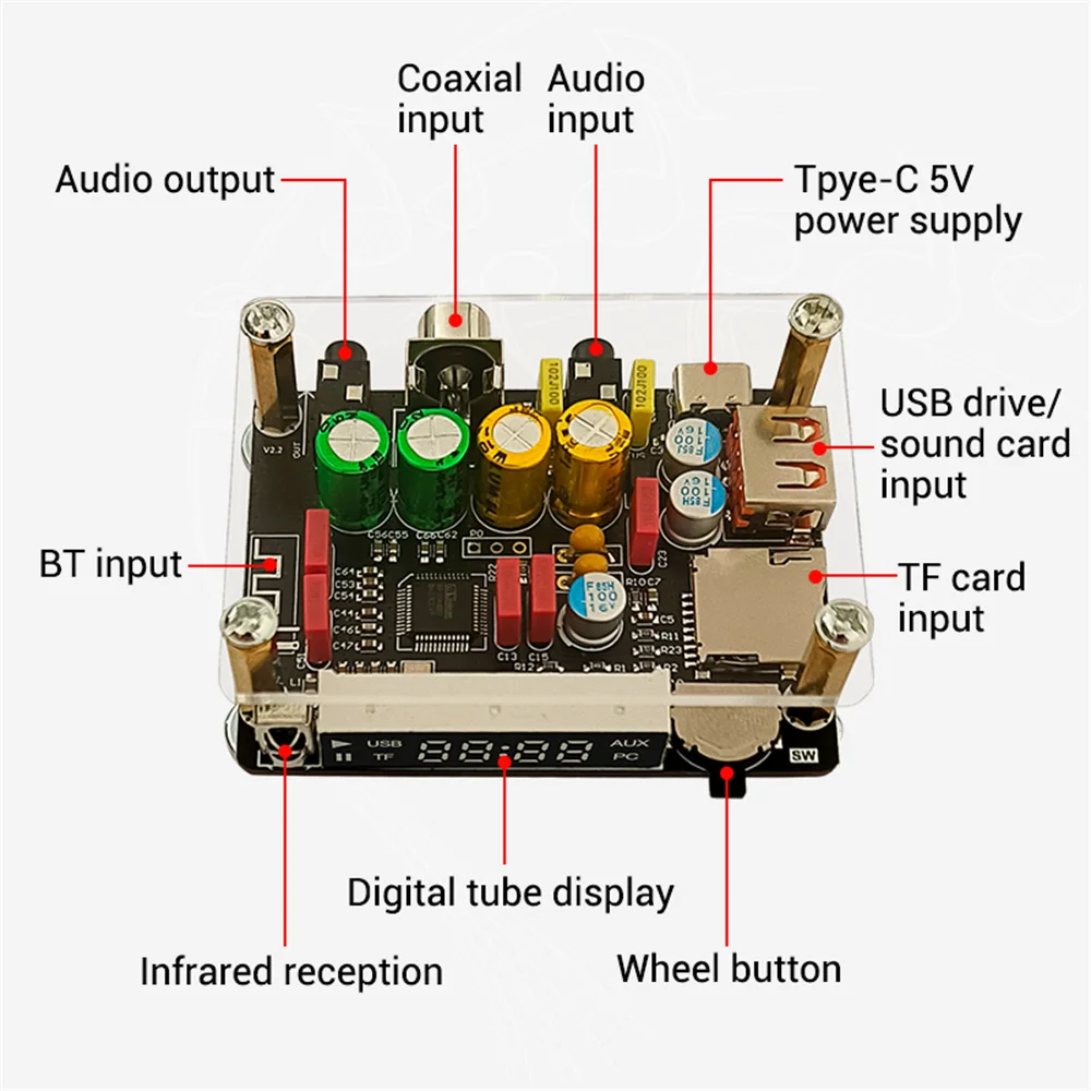 DAM K1 bezstratna gorączka Bluetooth USB karta dźwiękowa koncentryczna karta dekodująca TF wzmacniacz mocy front-end DSP tuning