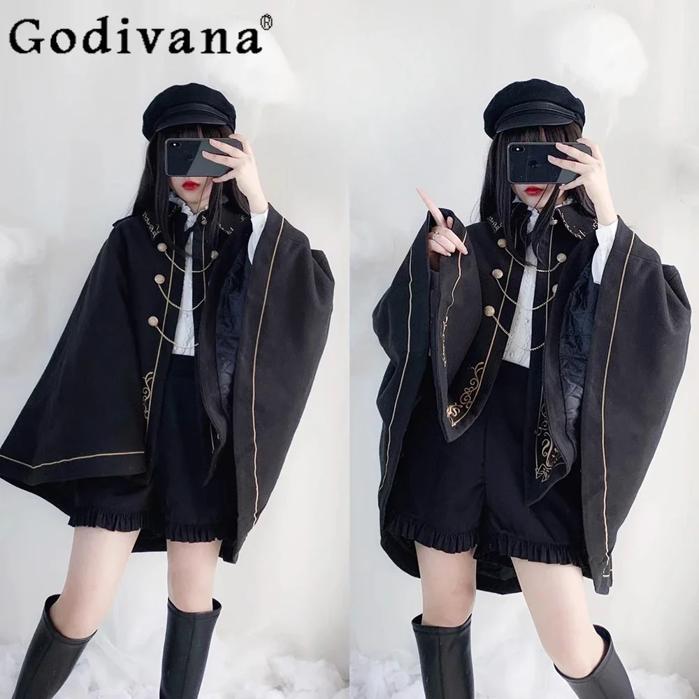 Japanese College Style Gothic Dark Vintage Capes Womens Spring and Autumn Embroidered Chain Cos Ponchos Jacket Y2k Warm Shawl