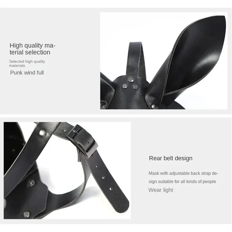 DY20Bunny Masque Halloween Masque tridimensionnel Steampunk lapin carnaval Masque en cuir PU lapin Cosplay masques 3D lapin Masque