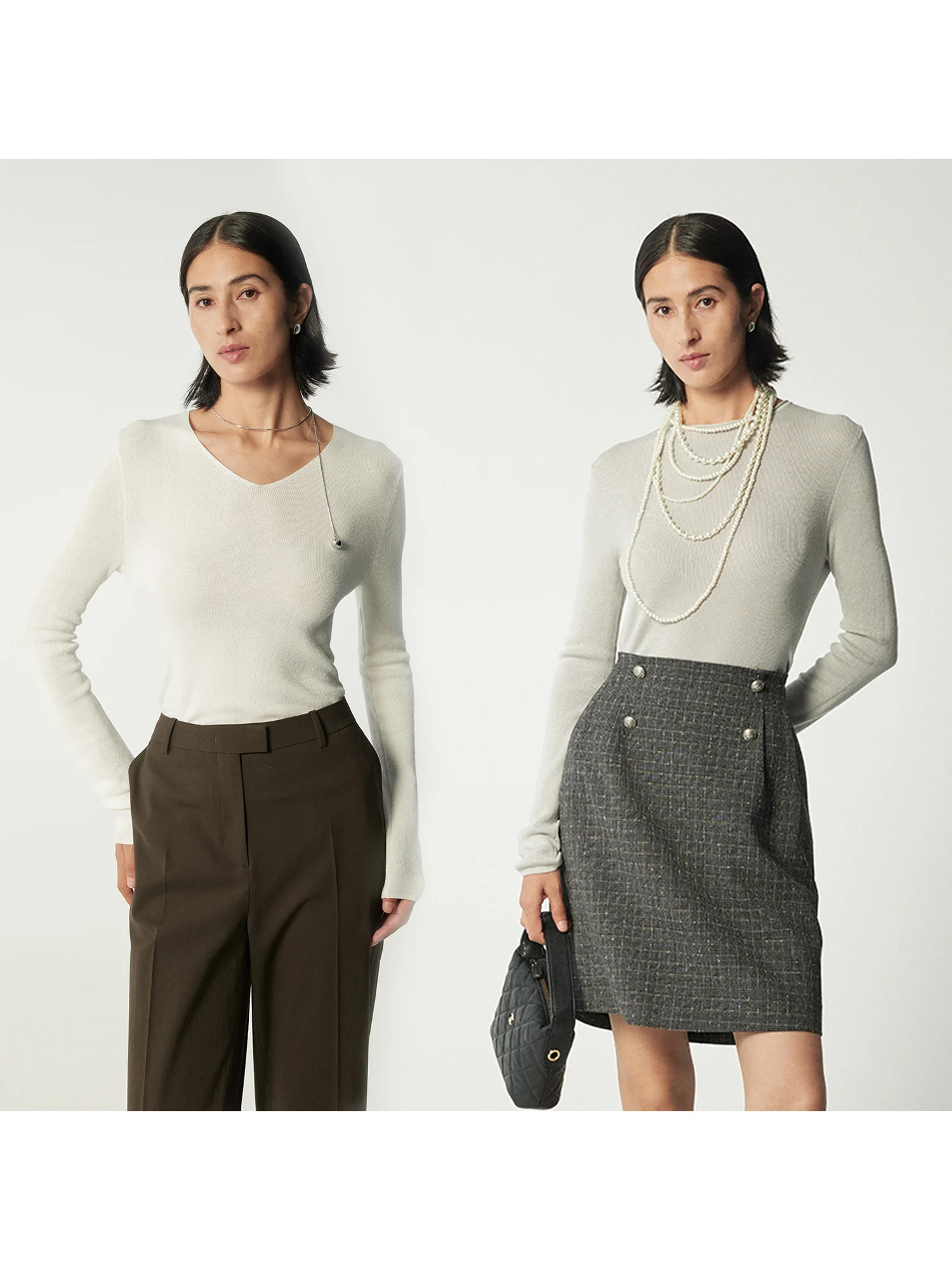 

MARIUS Soft Light Wool Blend Knit Base irt f round Ne Small V Ne Faionable Футболка с надписью Casual Sle Pure Color