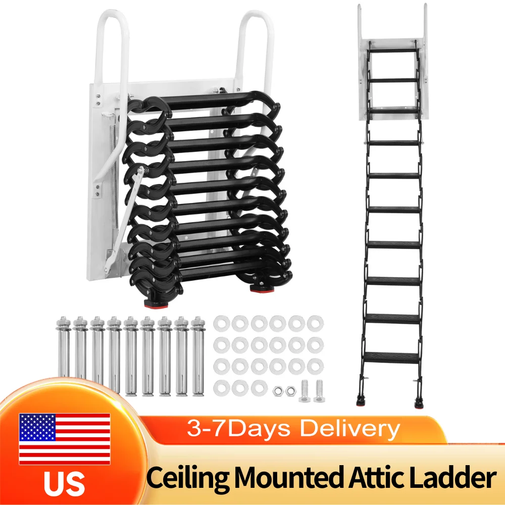 

Concealed Ceiling Attic Ladder Pull Down System 440LBS Capacity Anti Slip Folding Stairs for Garage Roof Basement and Residentia