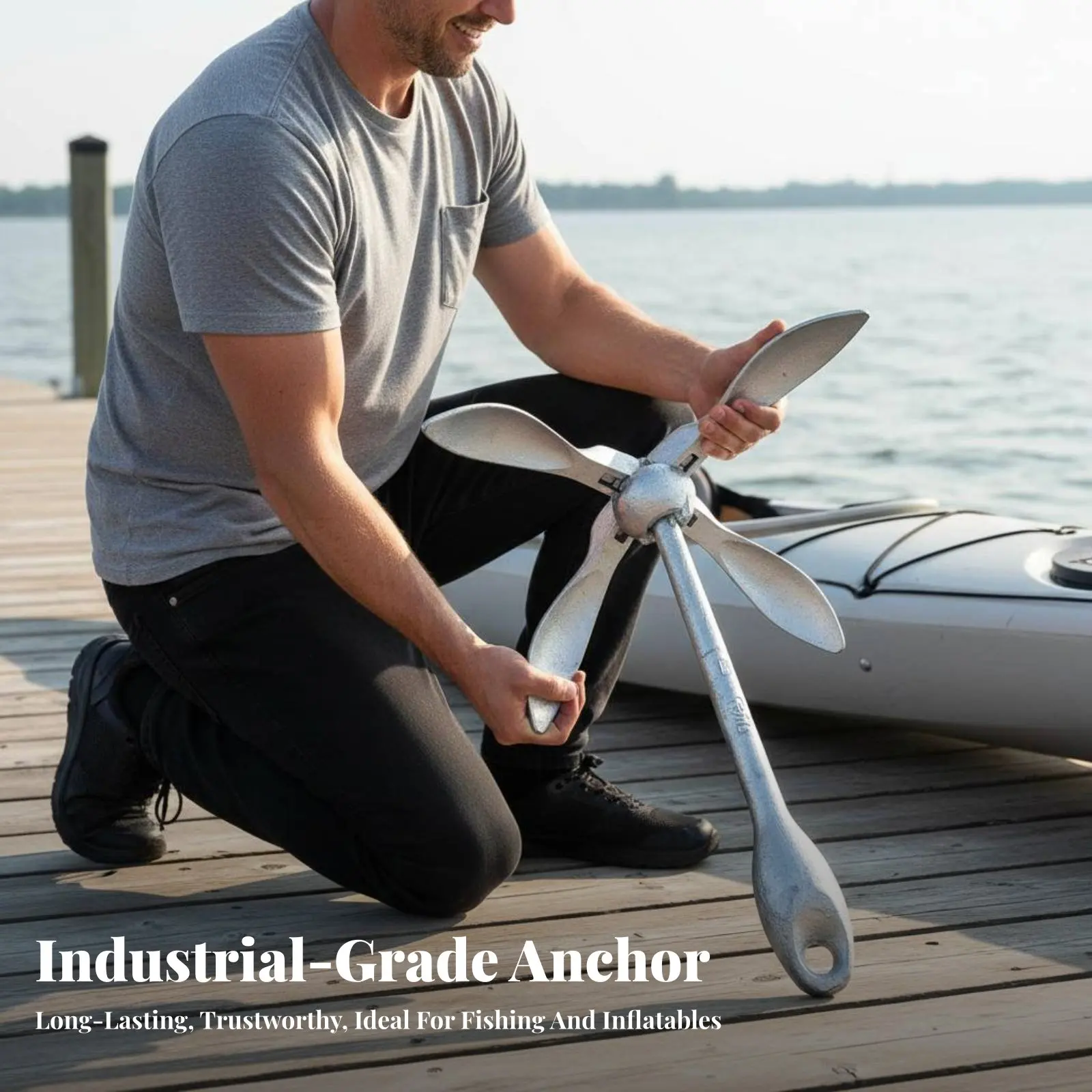 

4-Prong Boat Anchor Foldable Design 4-Prong Boat Anchor Boating Equipment Strong Holding Power Portable for Fishermen, Anchoring