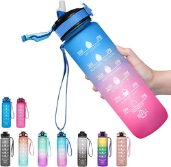 Botella de agua de 1 litro para deporte motivacional, botellas para beber a prueba de fugas, para viajes al aire libre, senderismo, ciclismo