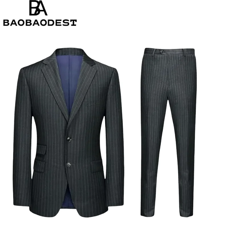 

Men's Slim Fit Striped 2-Piece Business Suit Set - Notch Lapel Blazer & Dress Pants, Formal Office Uniform Wedding Tuxedo