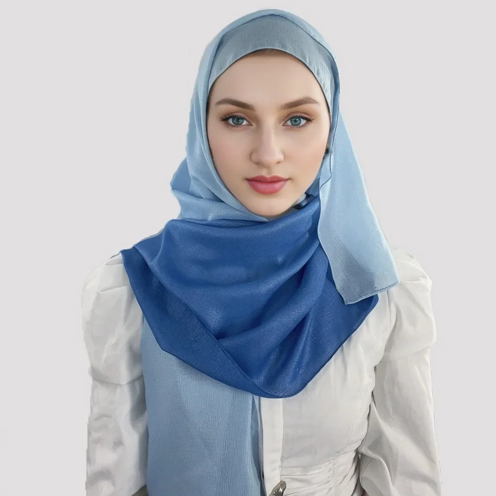 2024 New Silk Feel Gradient Color Fashionable Turban Scarf Indonesian Malay Silver Silk Turban