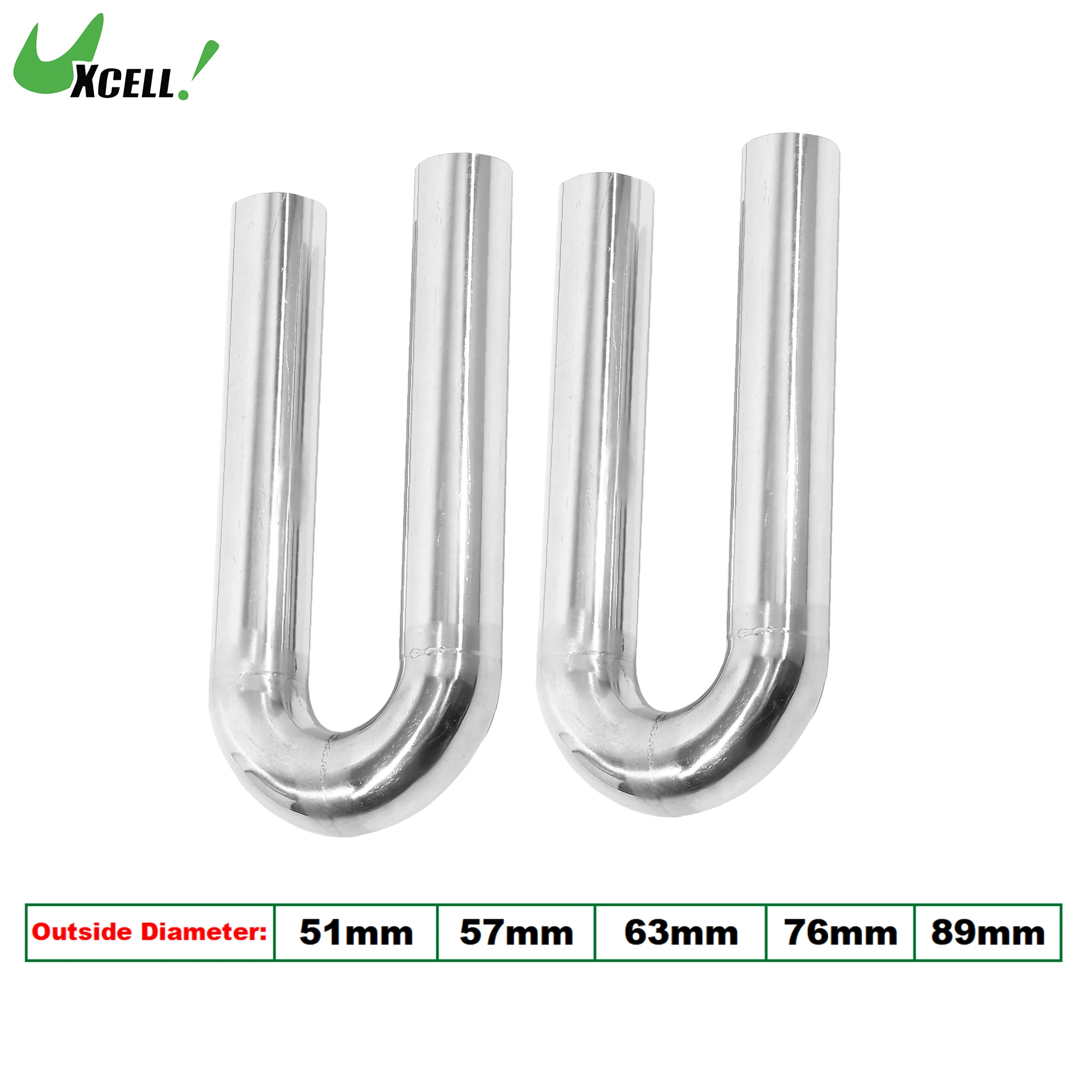 UXCELL 180 Degree Exhaust Pipe 51mm 57mm 63mm 76mm 89mm OD Car Mandrel Bend Exhaust Tube Pipe T304 Stainless Steel Universal