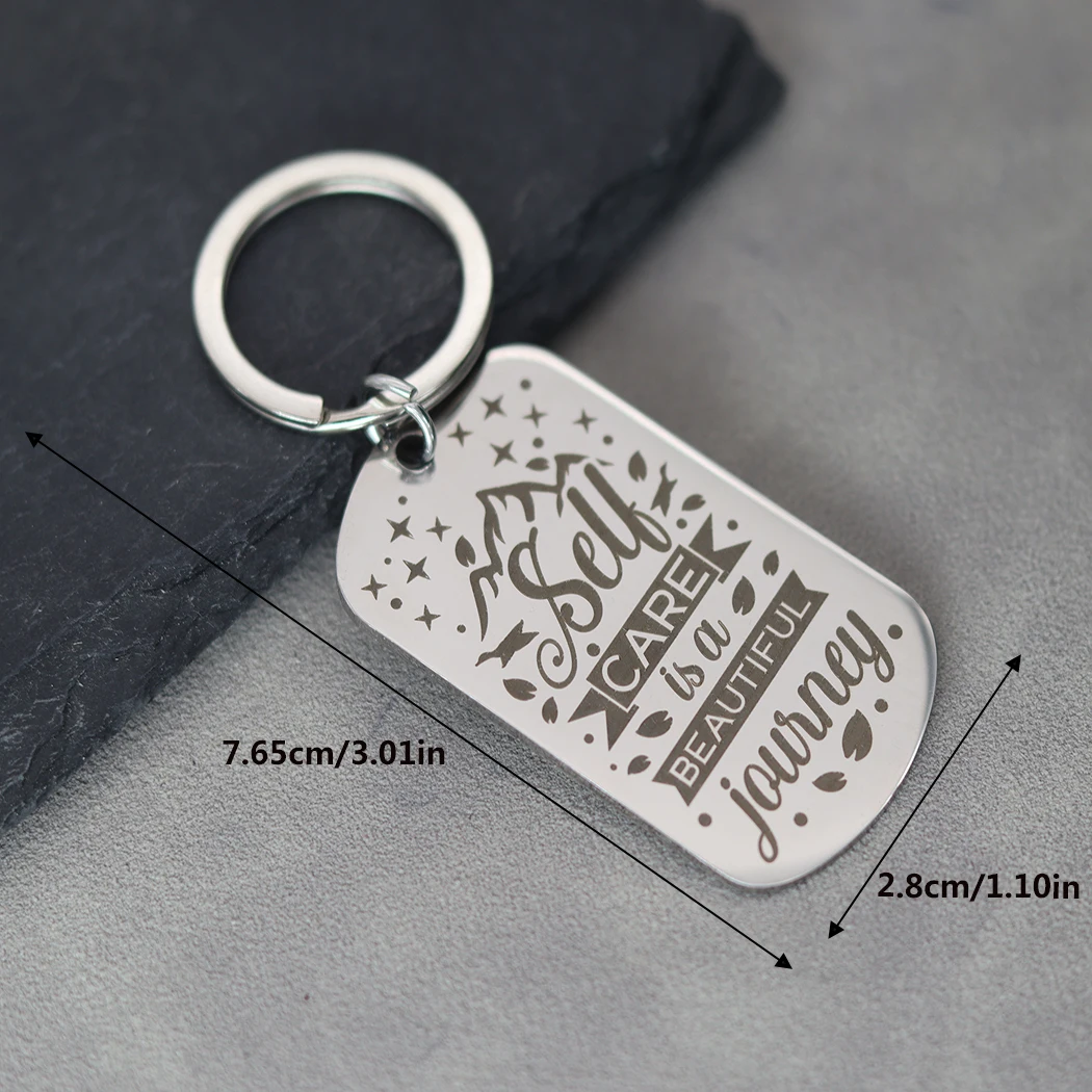 Sell CARE is a BEAUTIFUL jouincy Keychain Laser Engraved Drawing Letter Stainless Steel Pendant Key Ring for Women Men Jewelry