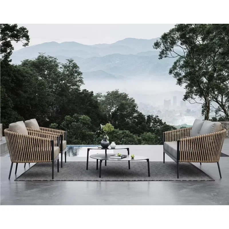 Modern Luxury Waterproof Garden Sofa Set Hand Woven Rattan Outdoor Furniture Combination Patio Seating for Backyard Lawn