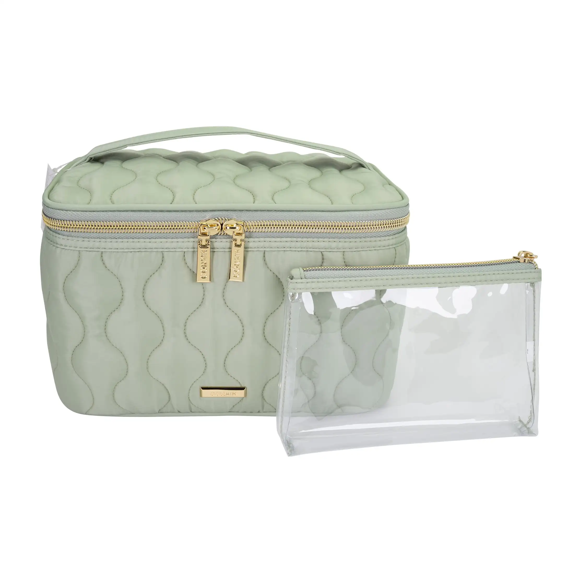 Train Case Quilt 2-teilige Kosmetiktasche in Salbeigrün, Make-up-Tasche, Make-up-Tasche, Make-up-Tasche