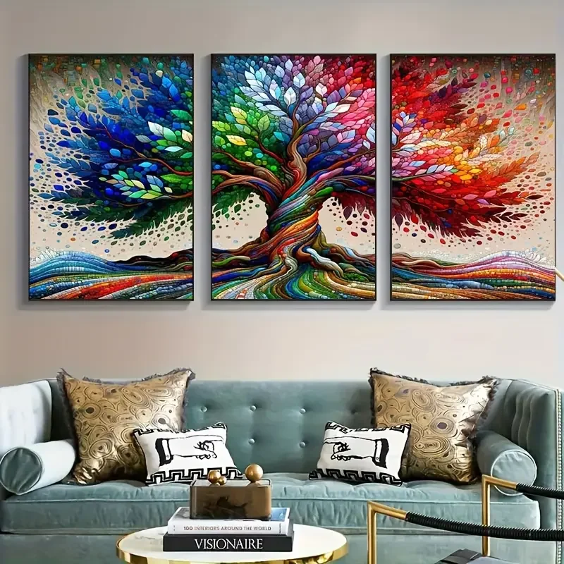 

Colorful Tree Landscape 3Pcs Diamond Painting New 2026 Full Square Round Diamond Mosaic Diy Art Halloween Home Decoration
