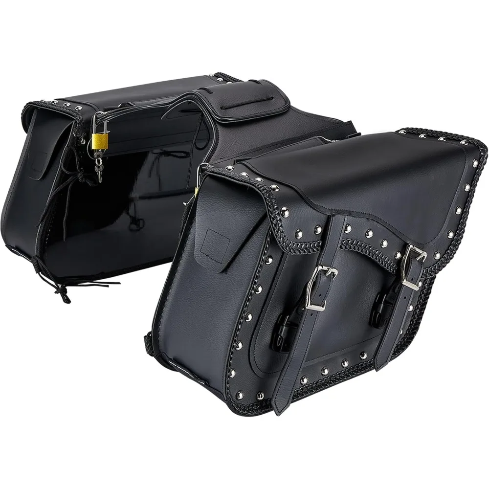 

naked cowhide leather motorcycle saddle bags studded throw over saddlebags, motorcycle side bags for honda shadow sportster sof