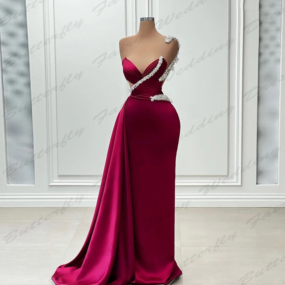 

Beautiful A-line Long Satin Evening Dresses For Women Mermaid Backless Simple Sexy Off Shoulder Sleeveless Prom Party Gowns 2024